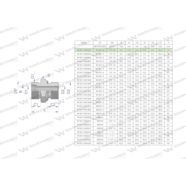 Przyłączka hydrauliczna BB (XGE) M12x1.5 5011060602 | Exvi