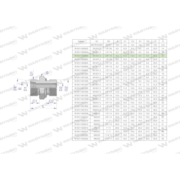 Przyłączka hydrauliczna BB (XGE) M12x1.5 5011060606 | Exvi