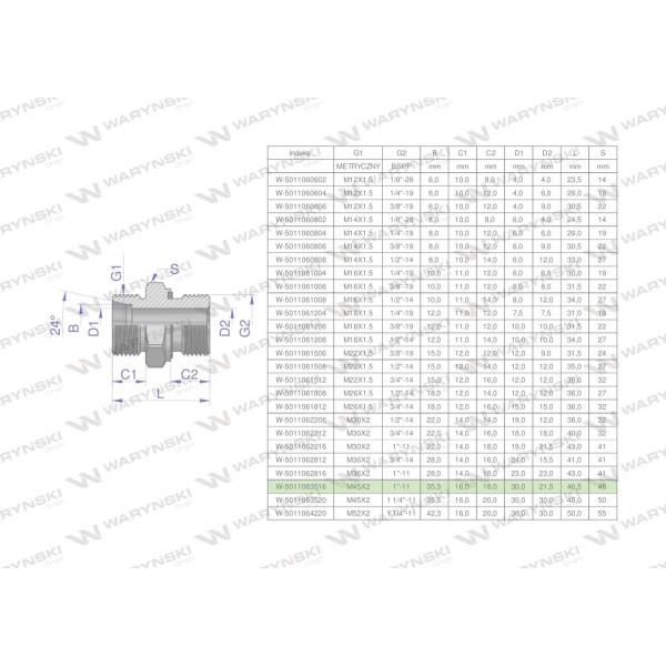 Przyłączka hydrauliczna BB (XGE) M45x2 5011063516 | Exvi