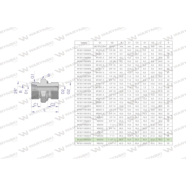 Przyłączka hydrauliczna BB (XGE) M45x2 5011063520 | Exvi