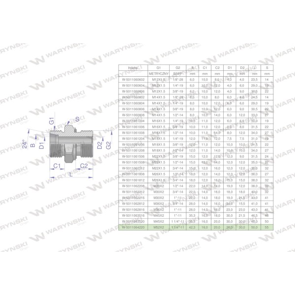 Przyłączka hydrauliczna BB (XGE) M52x2 5011064220 | Exvi