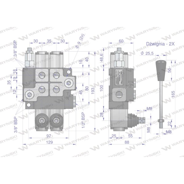Rozdzielacz hydrauliczny 2-sekcyjny max ROZ40L/2 | Exvi