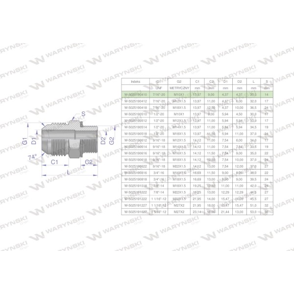 Przyłączka hydrauliczna BB 7/16"UNF (JIC) 5025190410 | Exvi