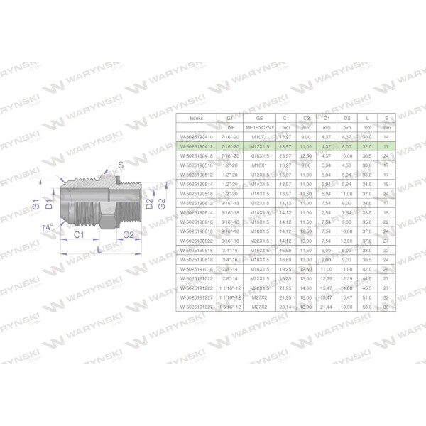 Przyłączka hydrauliczna BB 7/16"UNF (JIC) 5025190412 | Exvi