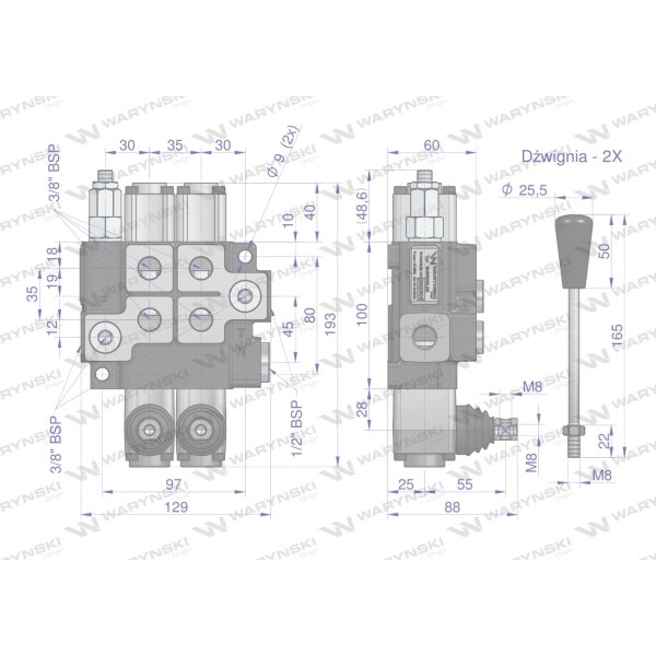 Rozdzielacz hydrauliczny 2-sekcyjny max ROZ40L/2Z | Exvi