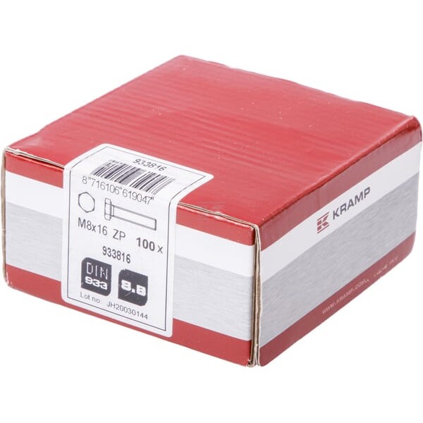 Śruba cały gwint DIN933 M8x16 mm kl.8.8 933816 | Exvi