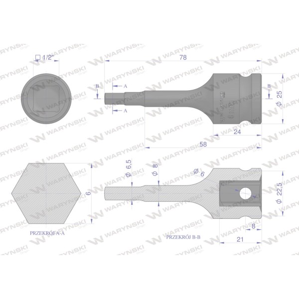 Nasadka udarowa 1/2", imbusowa 6mm hex H6 WMU226 | Exvi