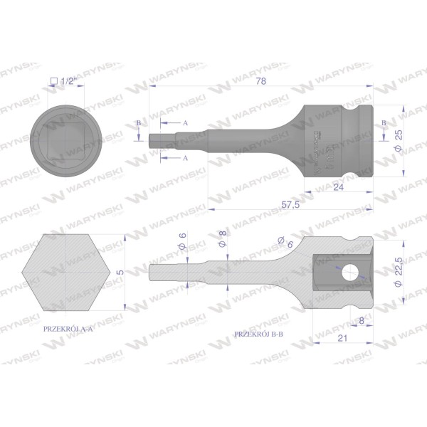 Nasadka udarowa 1/2", imbusowa 5mm hex H5 WMU225 | Exvi