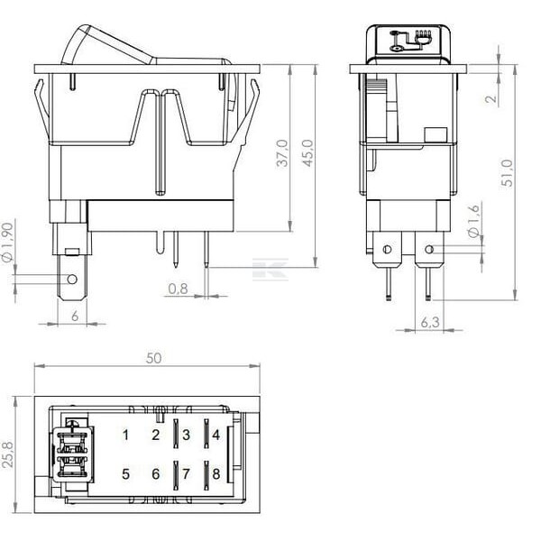 Przełącznik kołyskowy, I-0, off-on, 12V SW10050KR | Exvi