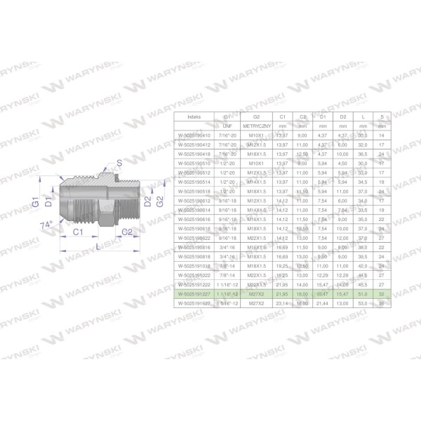 Przyłączka hydrauliczna BB 1 1/16"UNF 5025191227 | Exvi