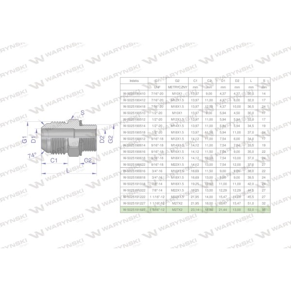 Przyłączka hydrauliczna BB 1 5/16"UNF 5025191627 | Exvi