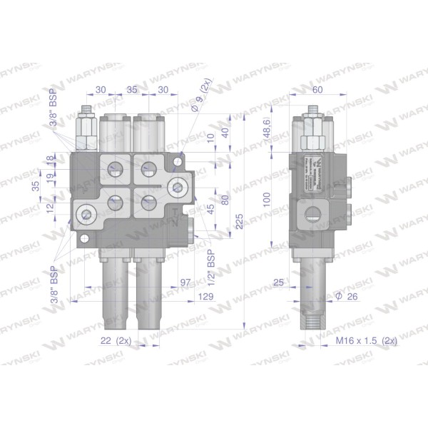 Rozdzielacz hydrauliczny dwusekcyjny (2) ROZ40L/2L | Exvi
