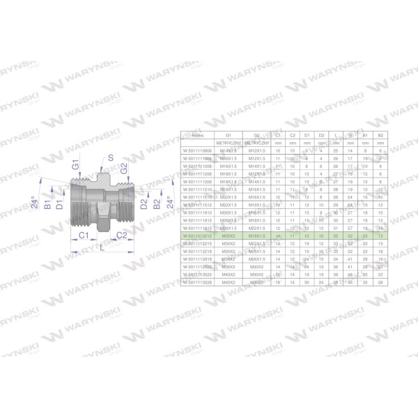 Złączka hydrauliczna redukcyjna metryczna 5011112212 | Exvi