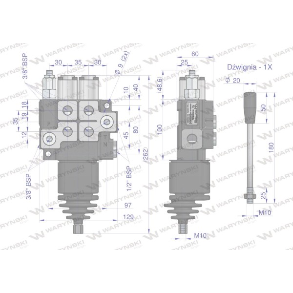 Rozdzielacz hydrauliczny 2-sekcyjny max ROZ40L/2J | Exvi