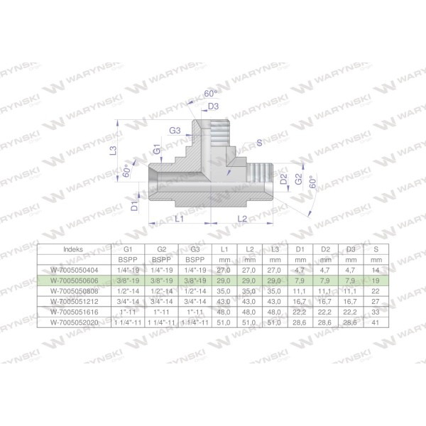 Trójnik hydrauliczny calowy BBB 3/8" BSP 7005050606 | Exvi