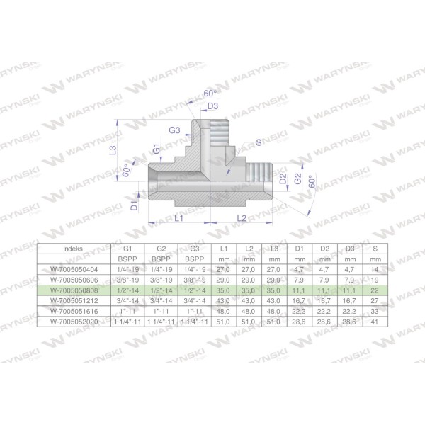 Trójnik hydrauliczny calowy BBB 1/2" BSP 7005050808 | Exvi