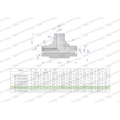 Trójnik hydrauliczny calowy BBB 1" BSP 7005051616 | Exvi