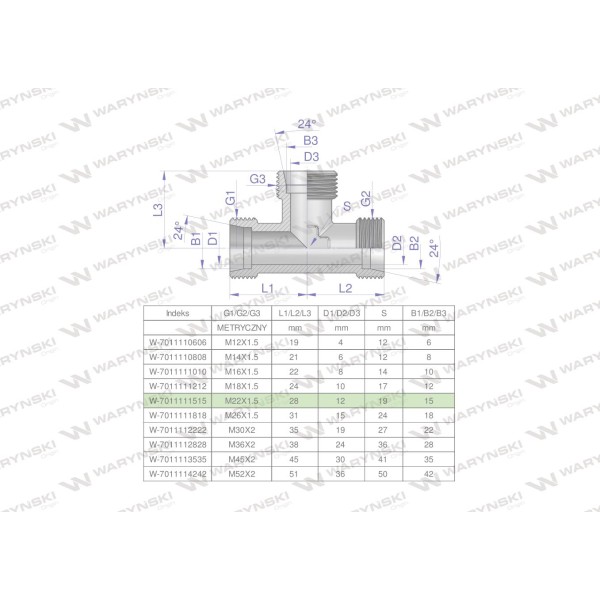 Trójnik hydrauliczny metryczny BBB 7011111515 | Exvi