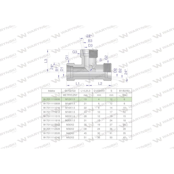 Trójnik hydrauliczny metryczny BBB 7011110606 | Exvi