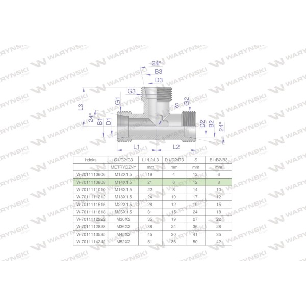 Trójnik hydrauliczny metryczny BBB 7011110808 | Exvi