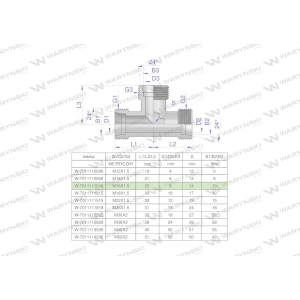 Trójnik hydrauliczny metryczny BBB 7011111010 | Exvi