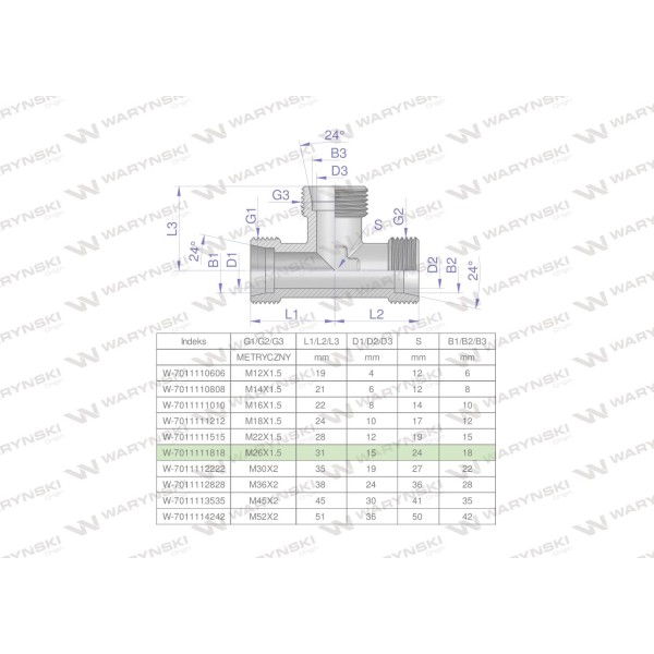 Trójnik hydrauliczny metryczny BBB 7011111818 | Exvi