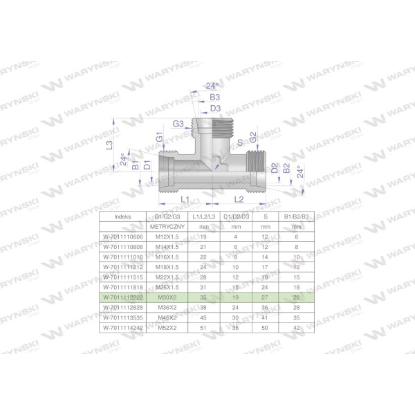 Trójnik hydrauliczny metryczny BBB M30x2 7011112222 | Exvi