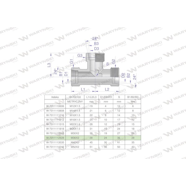 Trójnik hydrauliczny metryczny BBB M36x2 7011112828 | Exvi