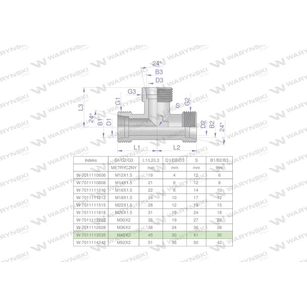 Trójnik hydrauliczny metryczny BBB M45x2 7011113535 | Exvi