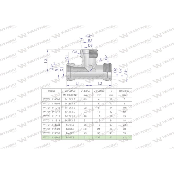 Trójnik hydrauliczny metryczny BBB M52x2 7011114242 | Exvi
