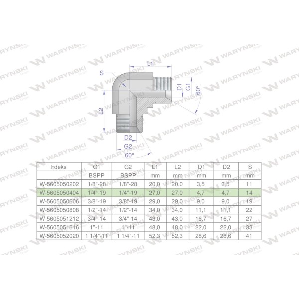 Kolanko hydrauliczne calowe BB 1/4" BSP 5605050404 | Exvi