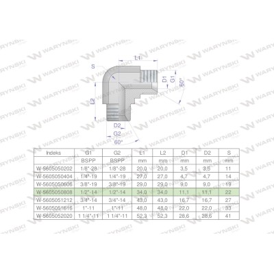 Kolanko hydrauliczne calowe BB 1/2" BSP 5605050808 | Exvi