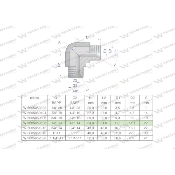 Kolanko hydrauliczne calowe BB 1/2" BSP 5605050808 | Exvi
