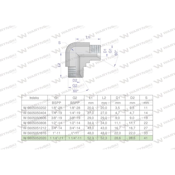 Kolanko hydrauliczne calowe BB 1 1/4" BSP 5605052020 | Exvi