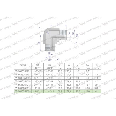 Kolanko hydrauliczne calowe BB 1 1/4" BSP 5605052020 | Exvi