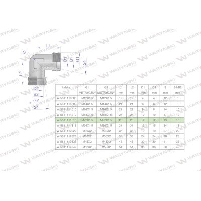Kolanko hydrauliczne metryczne BB M22x1.5 5611111515 | Exvi