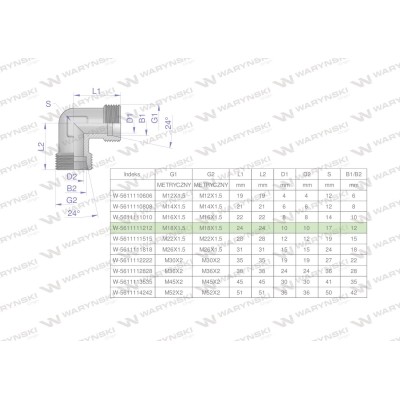 Kolanko hydrauliczne metryczne BB M18x1.5 5611111212 | Exvi