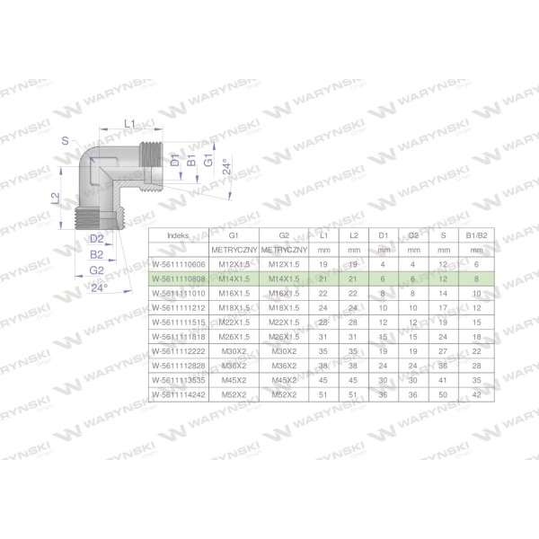 Kolanko hydrauliczne metryczne BB M14x1.5 5611110808 | Exvi