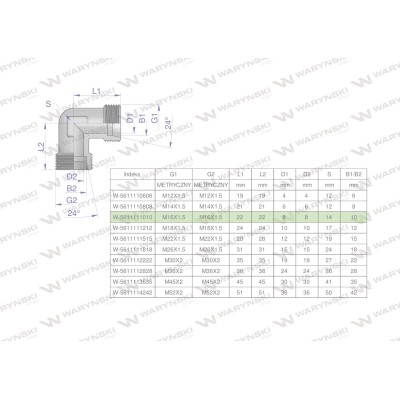 Kolanko hydrauliczne metryczne BB M16x1.5 5611111010 | Exvi