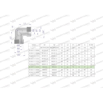 Kolanko hydrauliczne metryczne BB M30x2 5611112222 | Exvi