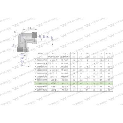 Kolanko hydrauliczne metryczne BB M36x2 5611112828 | Exvi