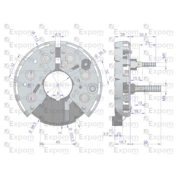 Prostownik diody alternatora 335532 1127320665EX | Exvi