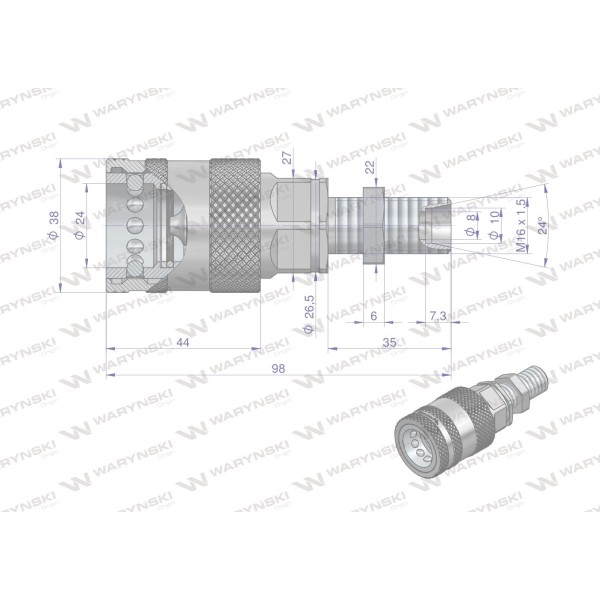 Szybkozłącze hydrauliczne gniazdo long WIAM16MZL-PP | Exvi