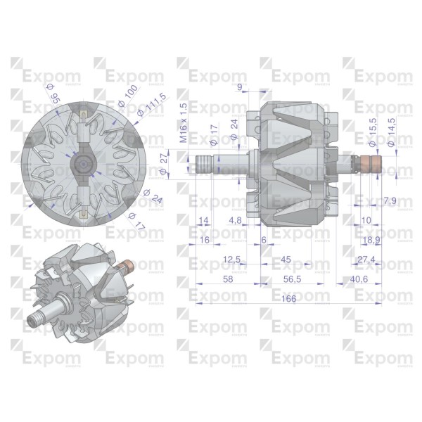 Wirnik alternatora 0123510074EX Nowy 1124035511EX | Exvi