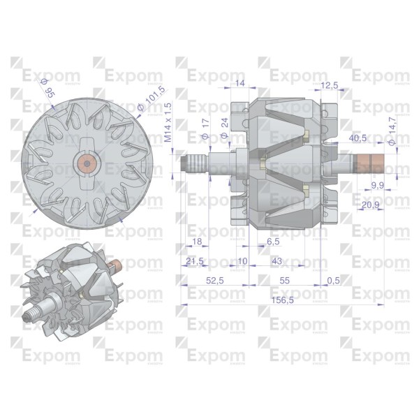 Wirnik alternatora 100211-6420EX Nowy 021200-5940EX | Exvi