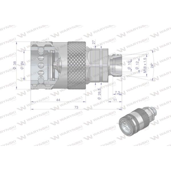 Szybkozłącze hydrauliczne gniazdo WIAM18MZ-PP | Exvi