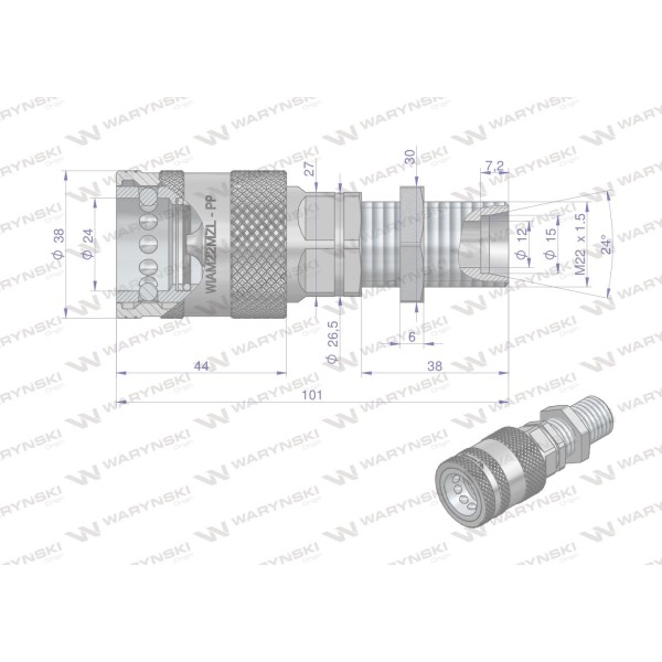 Szybkozłącze hydrauliczne gniazdo long WIAM22MZL-PP | Exvi