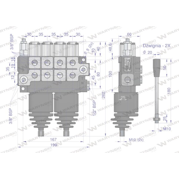 Rozdzielacz hydrauliczny 4-sekcyjny max ROZ40L/4X2J | Exvi