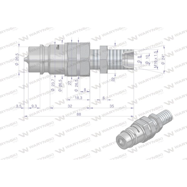 Szybkozłącze hydrauliczne wtyczka long WIAM16SZL | Exvi