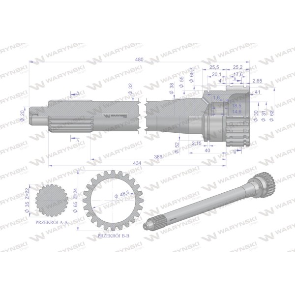 Wałek sprzęgłowy 86126086 C-385 WARYŃSKI 86/12-608/6 | Exvi